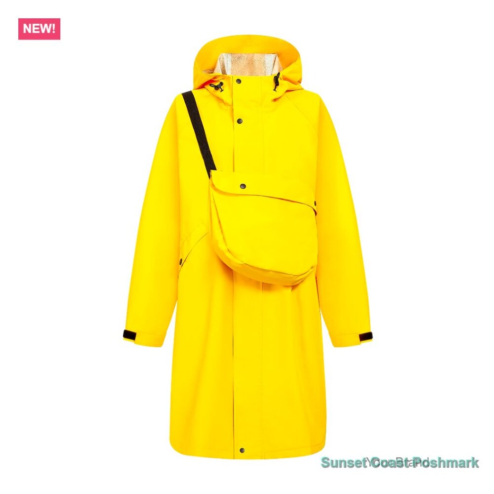 Waterproof Hooded Yellow Rain Coat with Convertible Bag Long Sleeve Spring New